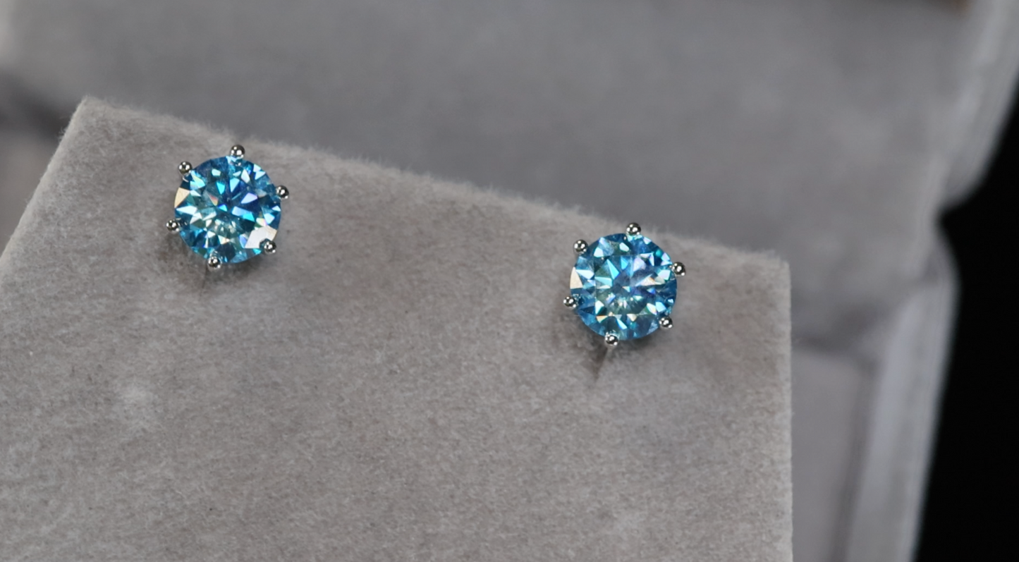 BLUE MOISSANITE EAR STUDS