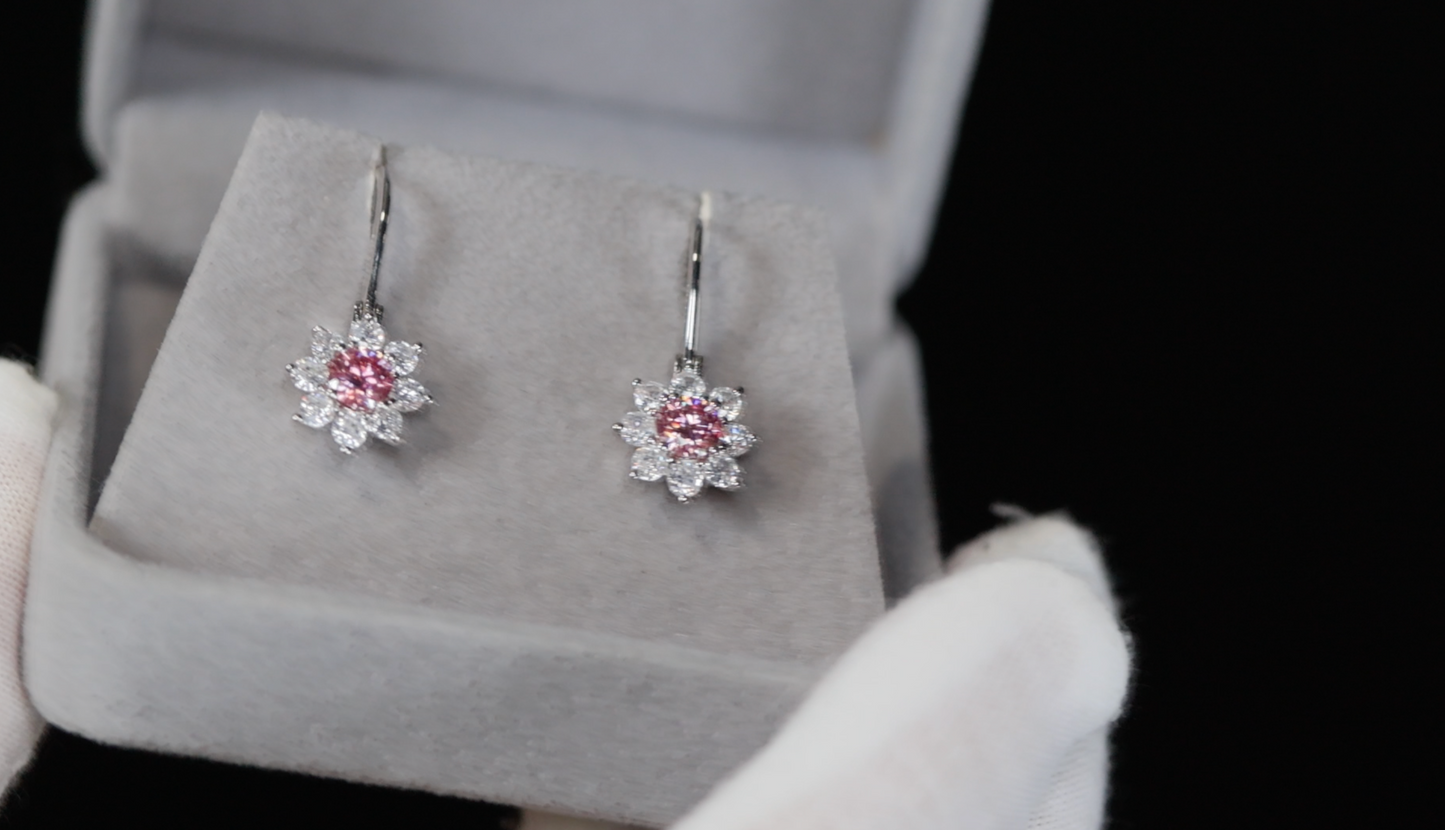 Pink Snowflake Diamond Earrings