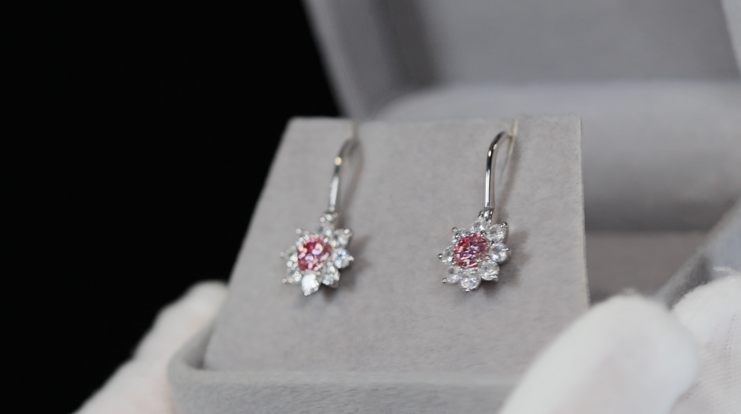 Pink Snowflake Diamond Earrings