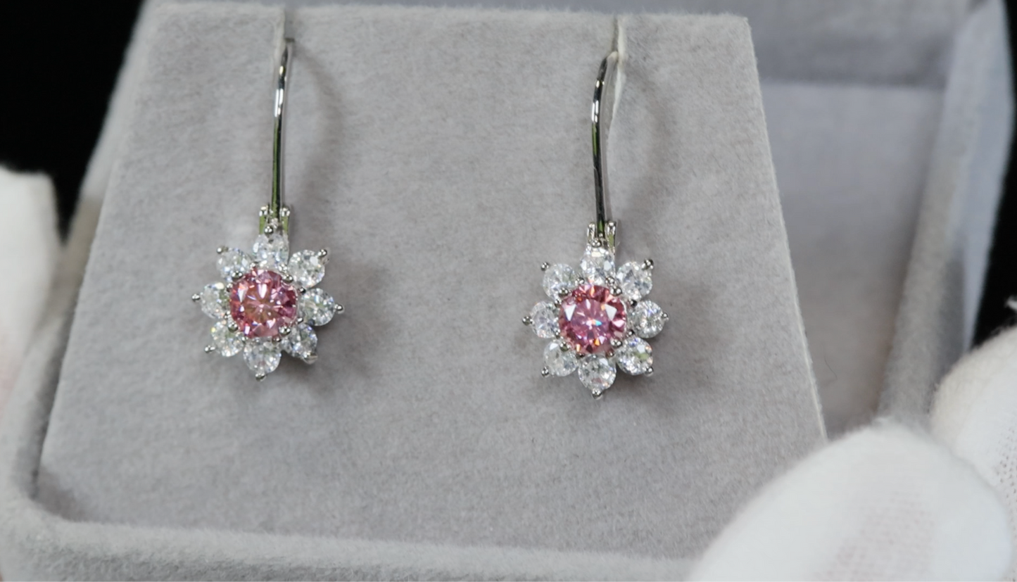 Pink Snowflake Diamond Earrings