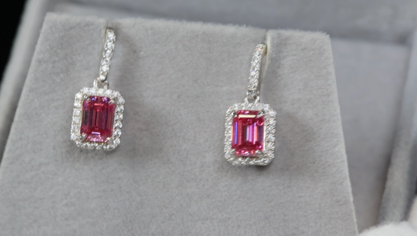 Pink Emerald Cut Diamond Earrings