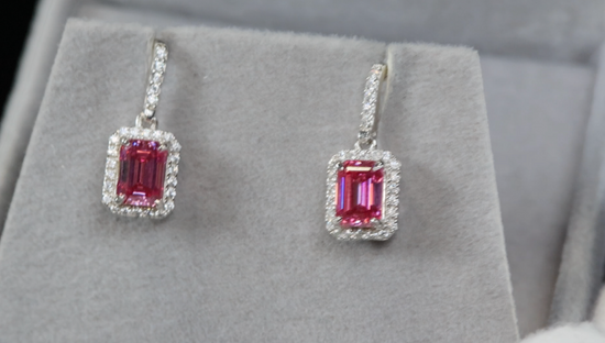 Pink Emerald Cut Diamond Earrings