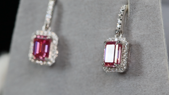 Pink Emerald Cut Diamond Earrings