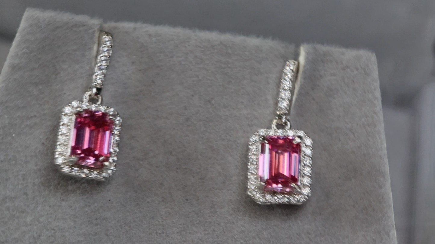 Pink Emerald Cut Diamond Earrings