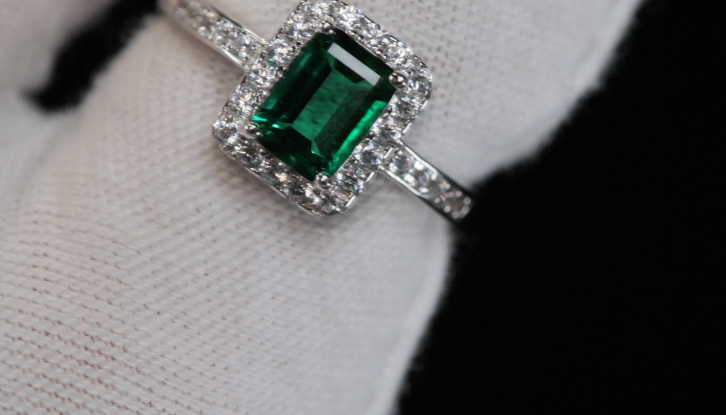 Green Lab Grown Emerald Ring