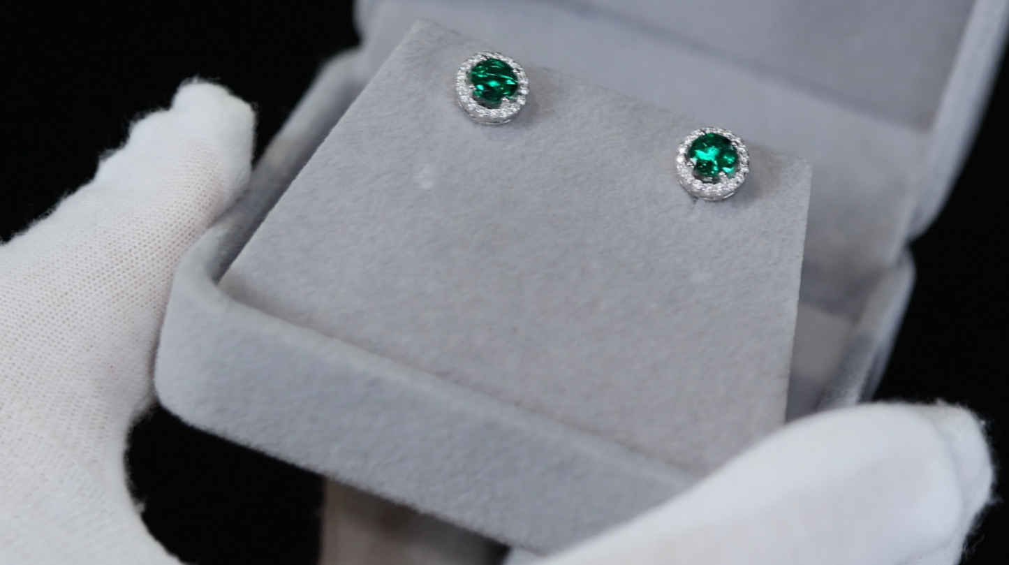 Lab Grown Colombian Emerald Ear Studs | Colombian Emerald Earrings