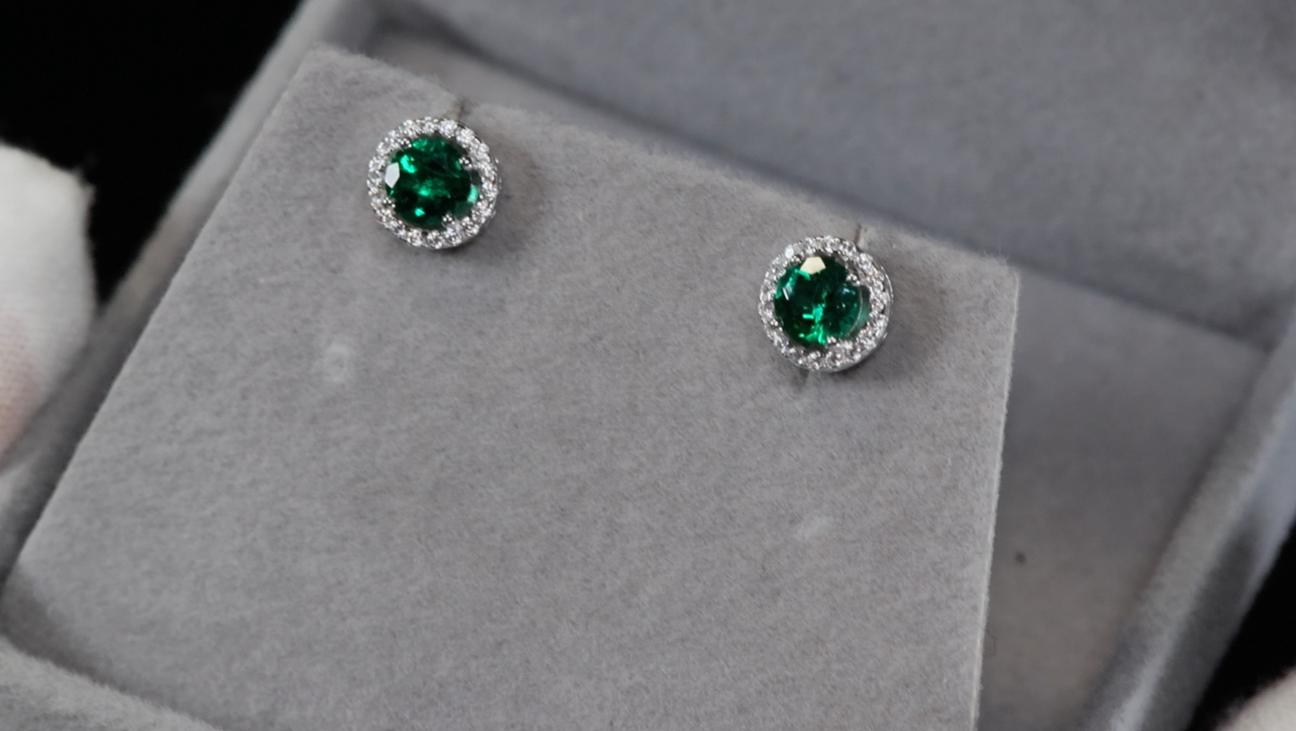 Lab Grown Colombian Emerald Ear Studs | Colombian Emerald Earrings