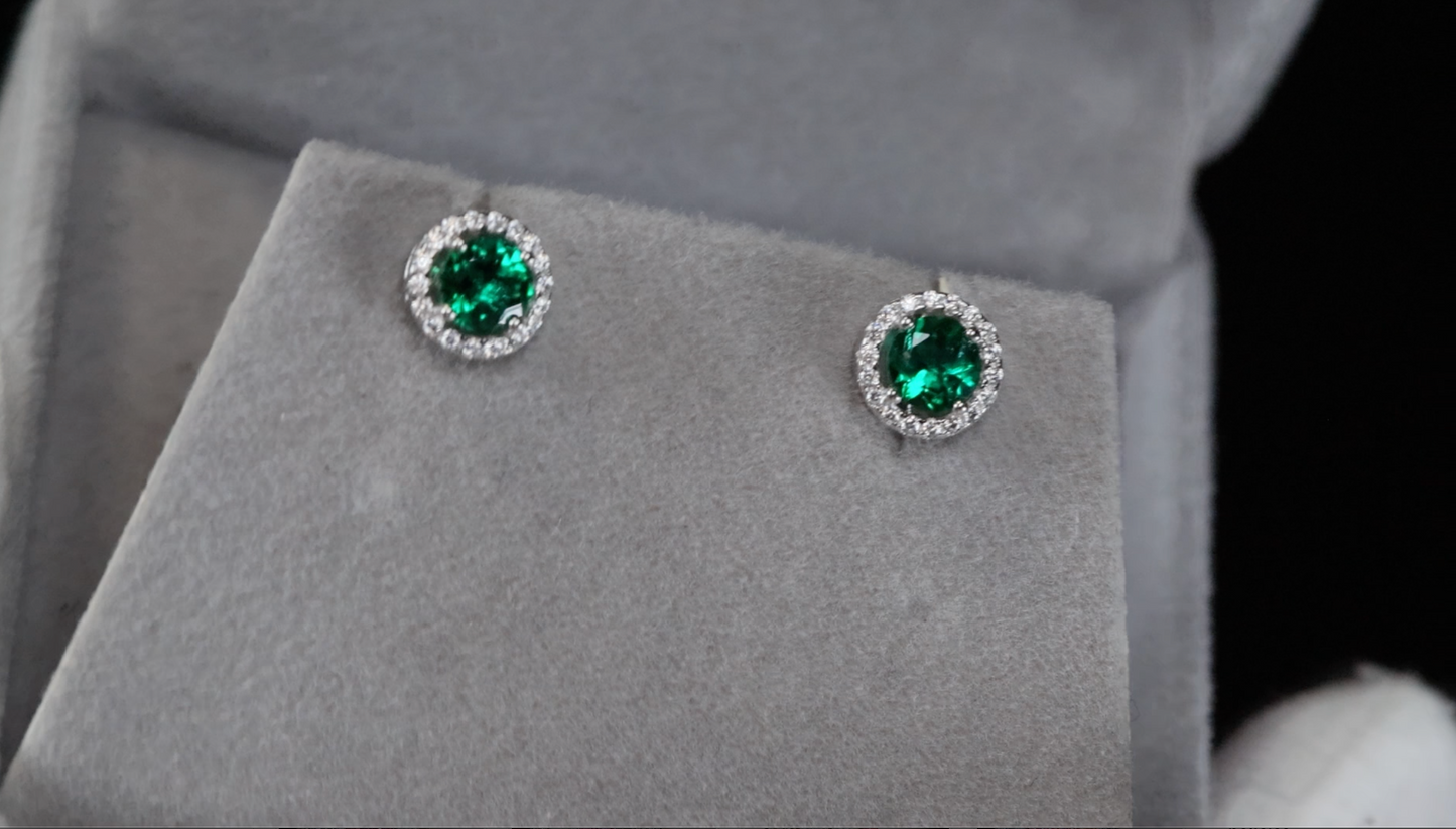 Lab Grown Colombian Emerald Ear Studs | Colombian Emerald Earrings