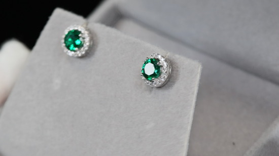 Lab Grown Colombian Emerald Ear Studs | Colombian Emerald Earrings