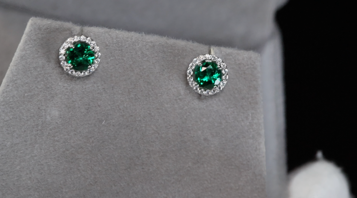 Lab Grown Colombian Emerald Ear Studs | Colombian Emerald Earrings