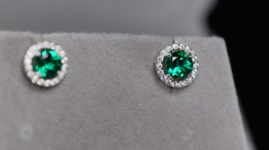 Lab Grown Colombian Emerald Ear Studs | Colombian Emerald Earrings