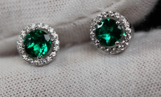 Lab Grown Colombian Emerald Ear Studs | Colombian Emerald Earrings