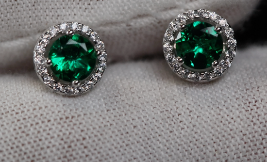 Lab Grown Colombian Emerald Ear Studs | Colombian Emerald Earrings