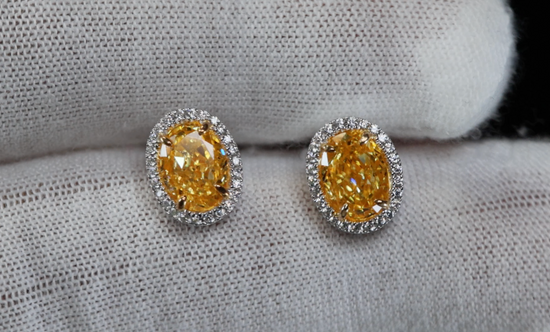 Yellow Oval Diamond Ear Studs