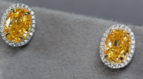 Yellow Oval Cut Diamond Ear Studs