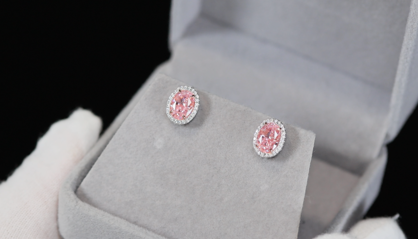 Pink Oval Cut Diamond Ear Studs