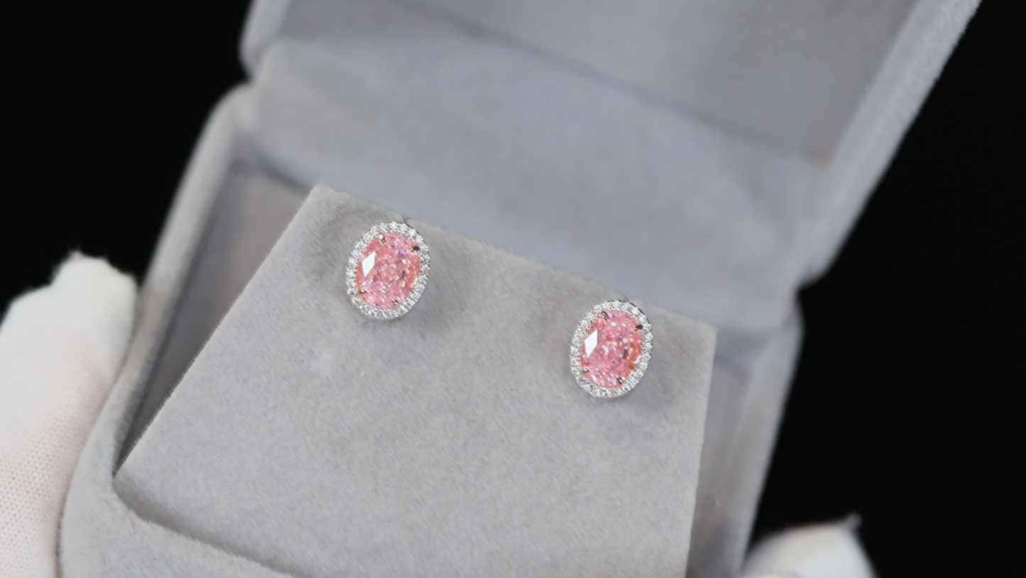 Pink Oval Cut Diamond Ear Studs