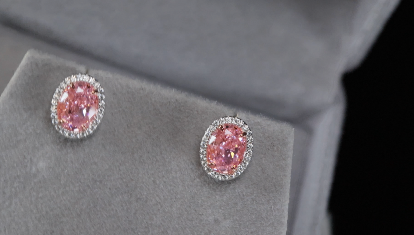 Pink Oval Cut Diamond Ear Studs