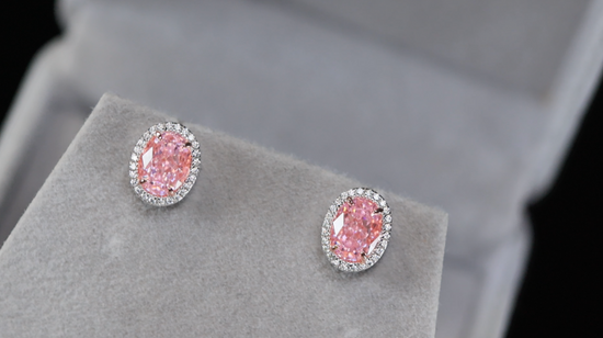 Pink Oval Cut Diamond Earrings