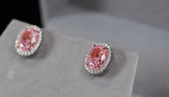 Pink Oval Cut Diamond Earrings