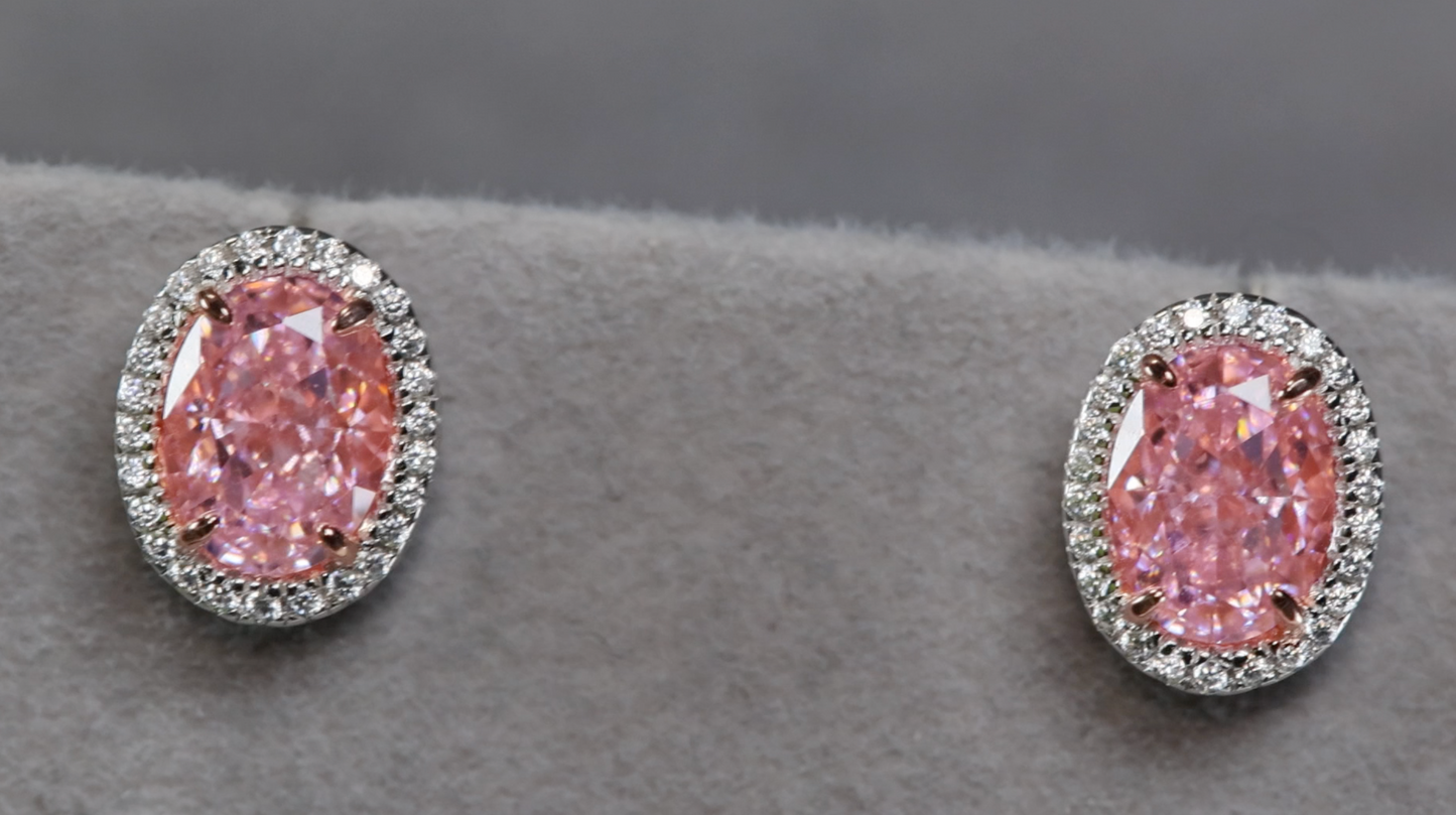 Pink Oval Cut Diamond Earrings