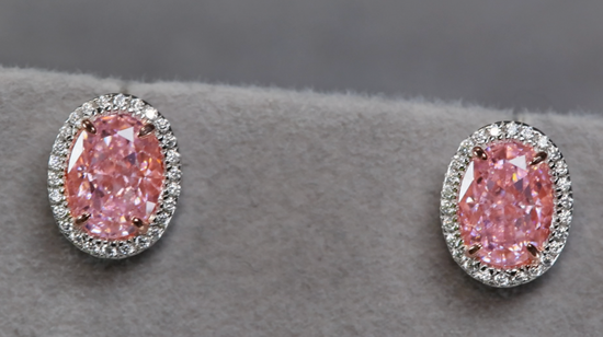 Pink Oval Cut Diamond Earrings