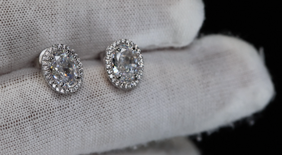 Oval Diamond Ear Studs