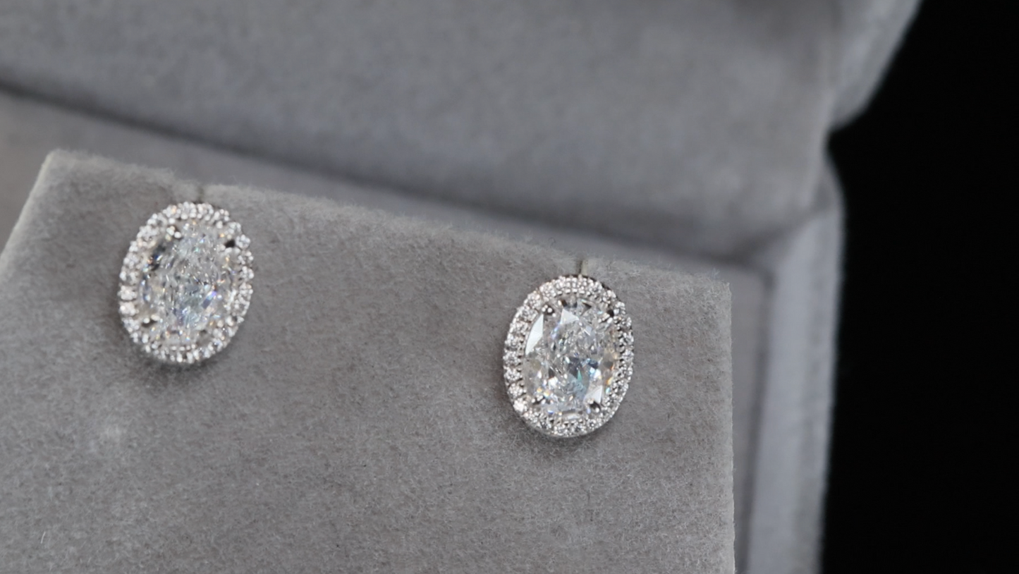 Womens Oval Diamond Earrings