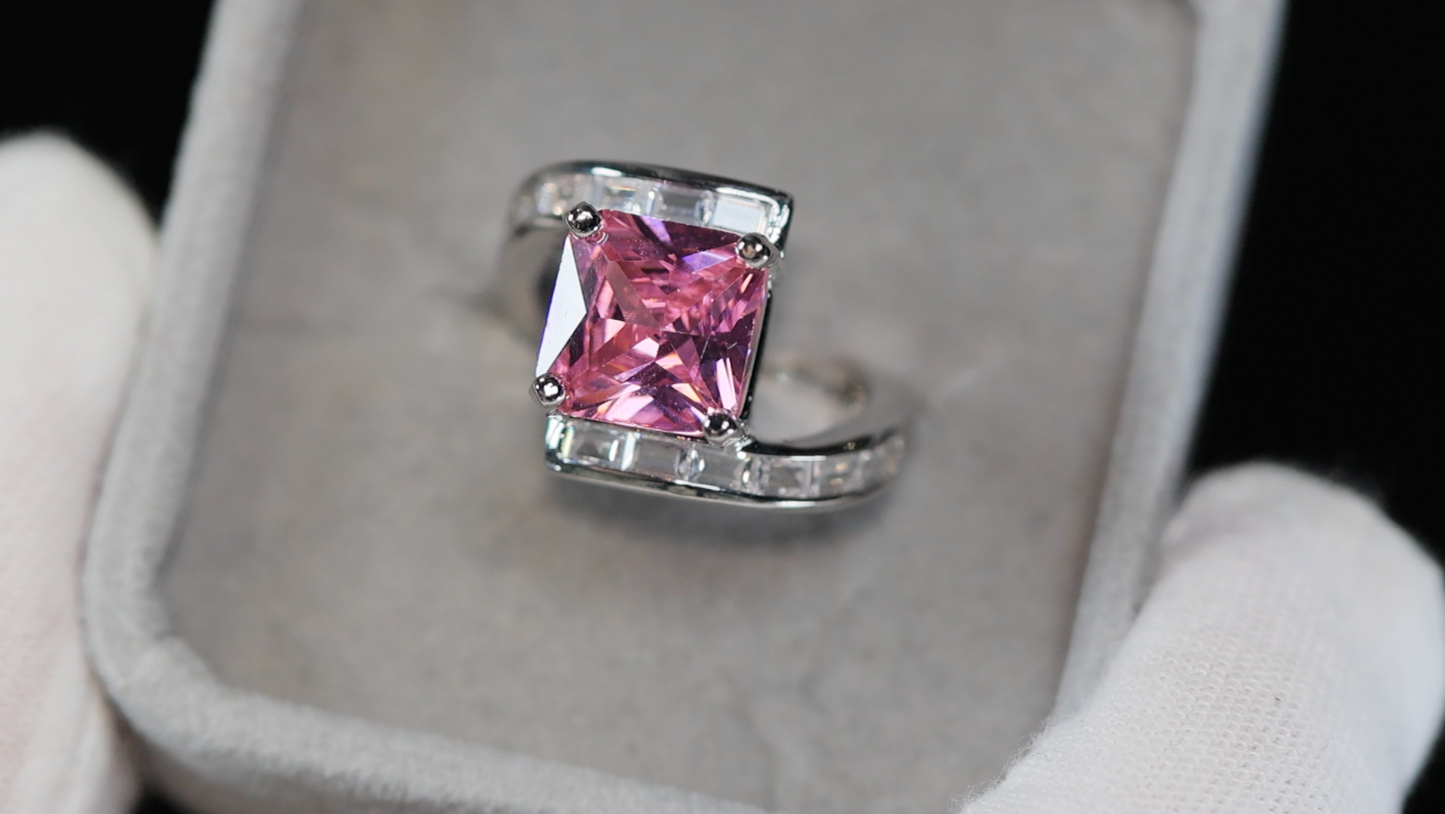 Pink Princess Cut Diamond Ring