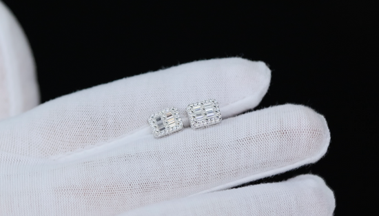 Moissanite Baguette Diamond Ear Studs