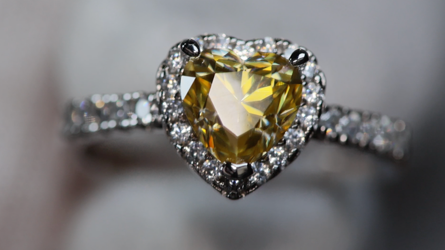 Yellow Moissanite Diamond Heart Ring | Yellow Moissanite Heart Ring