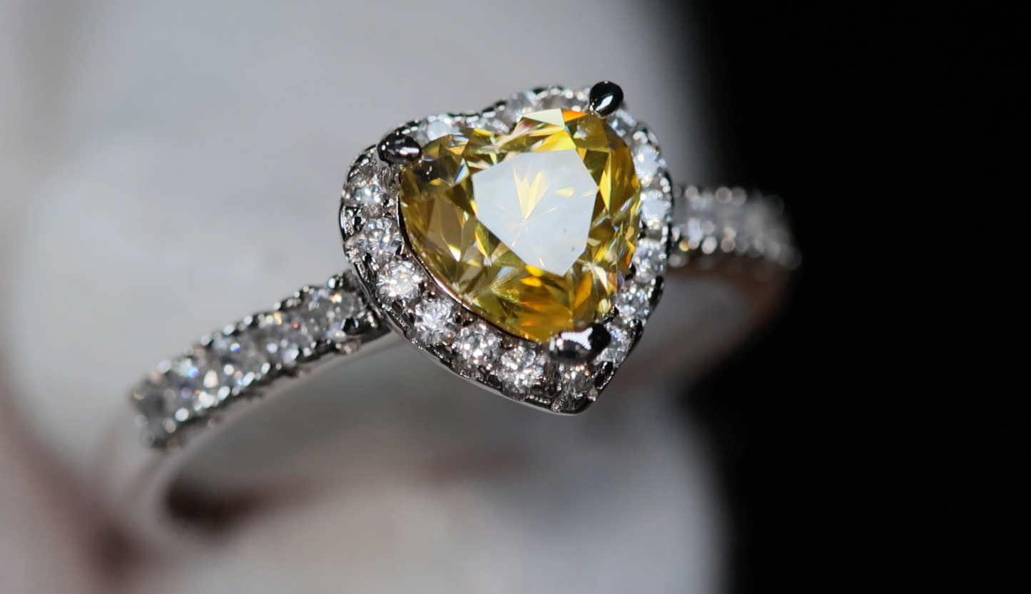 Yellow Moissanite Diamond Heart Ring | Yellow Moissanite Heart Ring