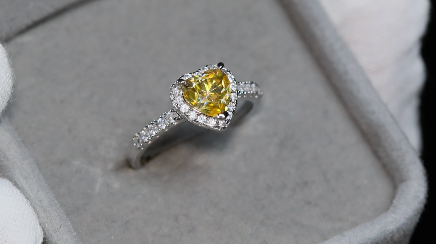 Yellow Moissanite Diamond Heart Ring | Yellow Moissanite Heart Ring