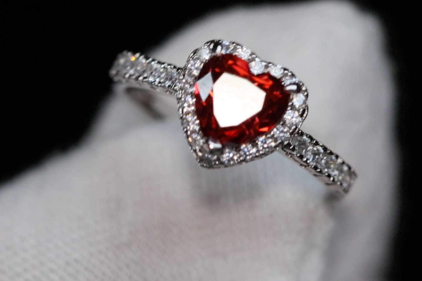 Red Moissanite Heart Ring