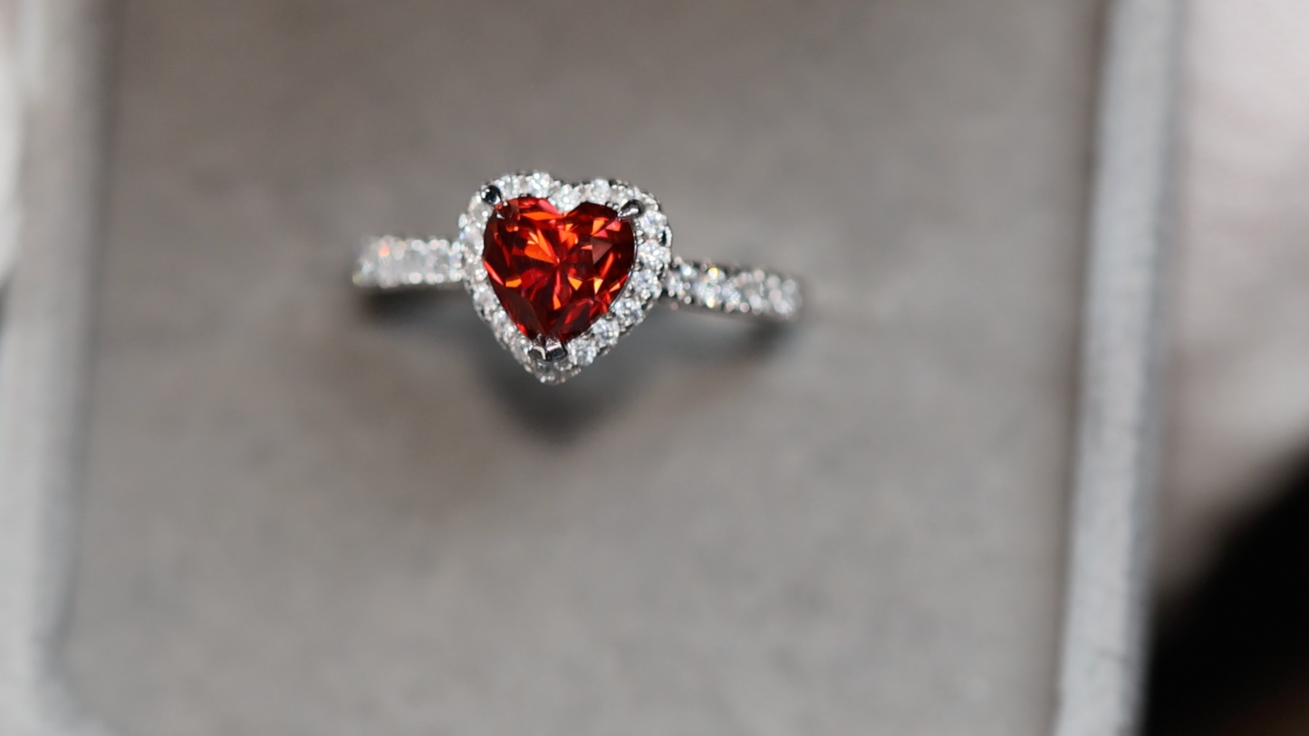 Red Moissanite Diamond Heart Ring