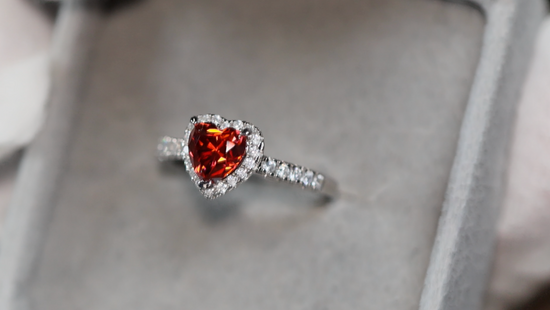 Red Moissanite Diamond Heart Ring