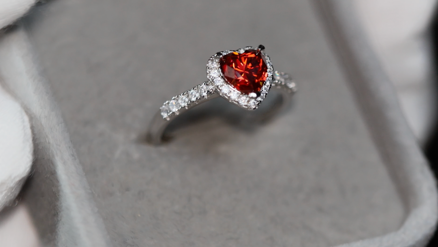 Red Moissanite Diamond Heart Ring