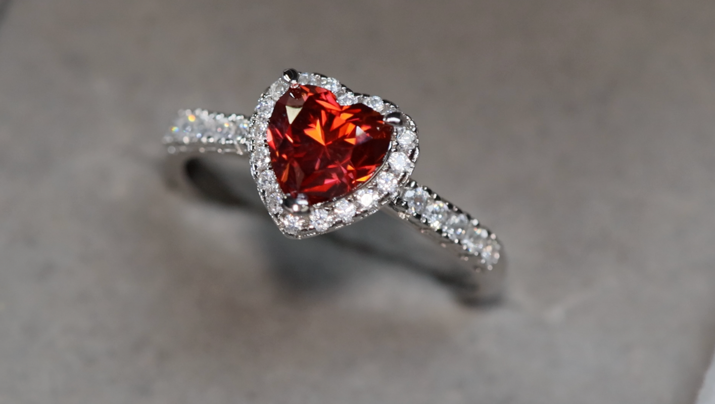 Red Moissanite Diamond Heart Ring