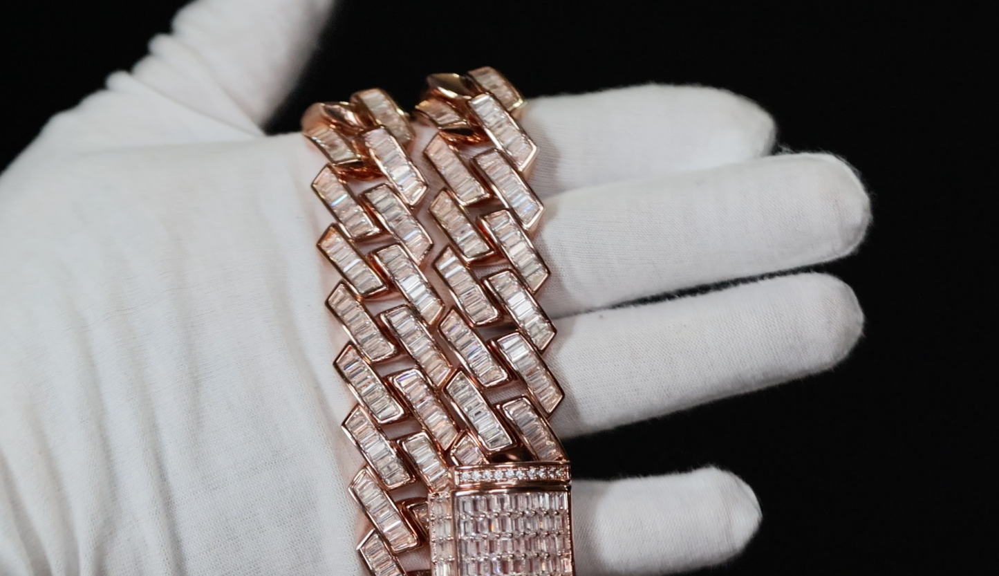 Rose Gold Baguette Diamond Cuban Link Chain