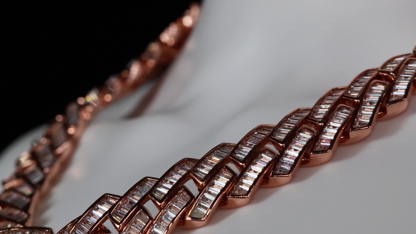 Rose Gold Baguette Diamond Cuban Link Necklace