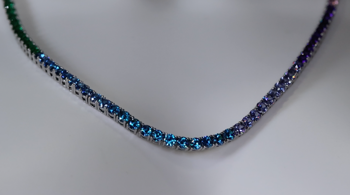 Rainbow Diamond Tennis Necklace