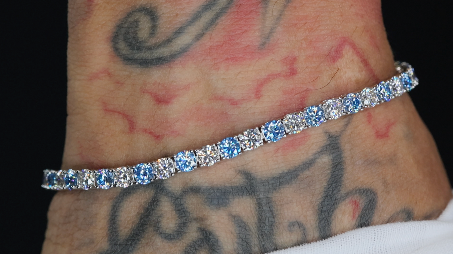 Mens blue moissanite diamond bracelet