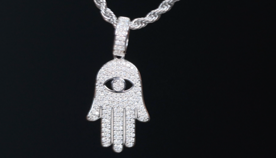 Moissanite Iced Out Hamsa Pendant | Moissanite Diamond Hand Pendant