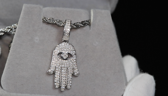 Moissanite Iced Out Hamsa Pendant | Moissanite Diamond Hand Pendant