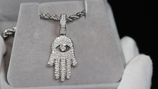 Moissanite Iced Out Hamsa Pendant | Moissanite Diamond Hand Pendant