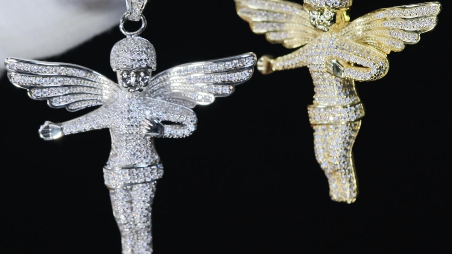 Big Diamond Angel Pendant | Iced Out Pendant | Diamond Cherub Pendant