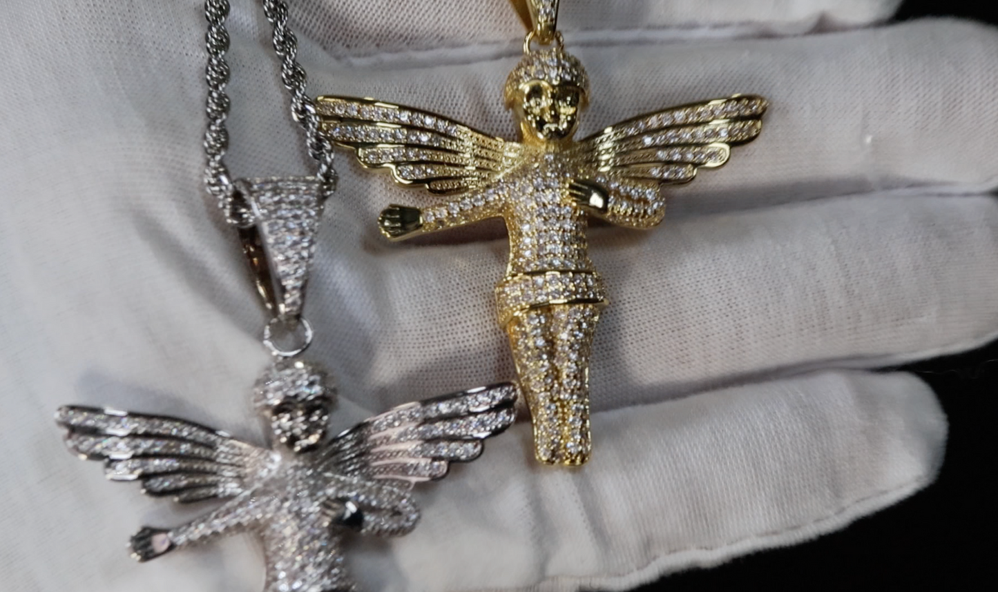 Big Diamond Angel Pendant | Iced Out Pendant | Diamond Cherub Pendant