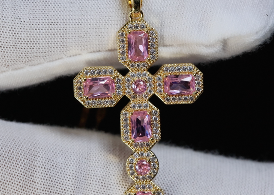 Pink Diamond Cross Pendant | Gold Pink Diamond Cross Pendant