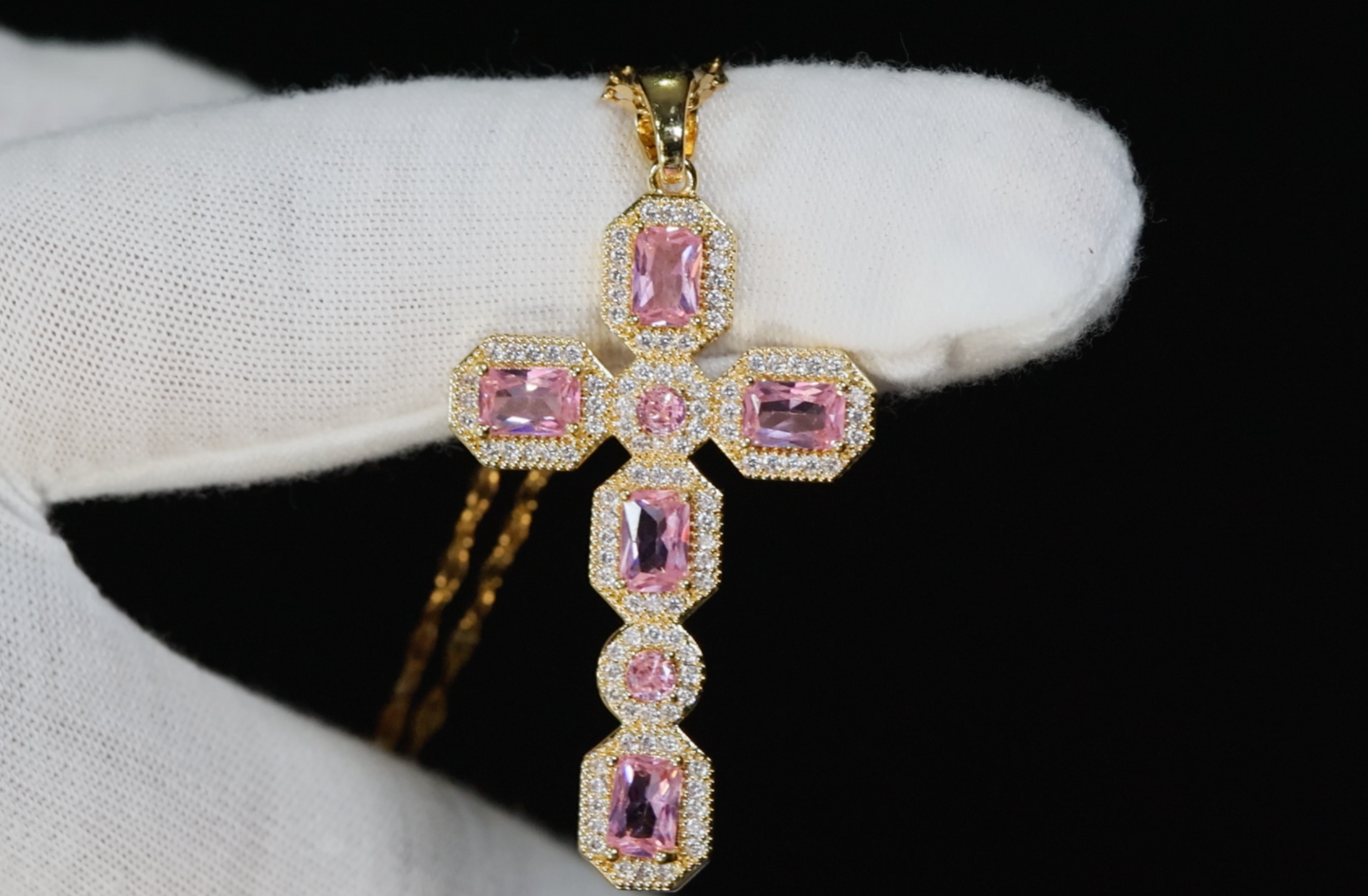 Pink Diamond Cross Pendant | Gold Pink Diamond Cross Pendant