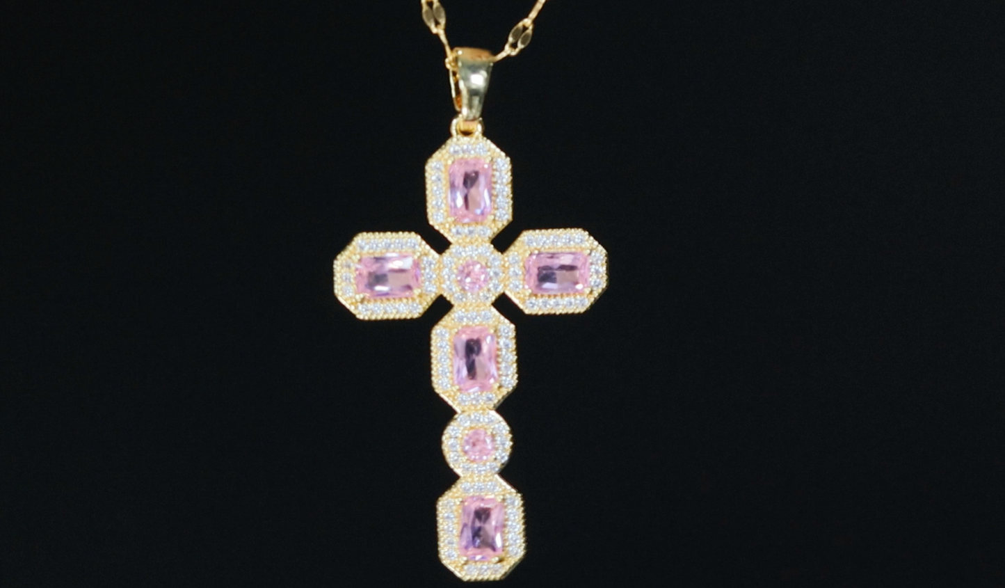 Pink Diamond Cross Pendant | Gold Pink Diamond Cross Pendant